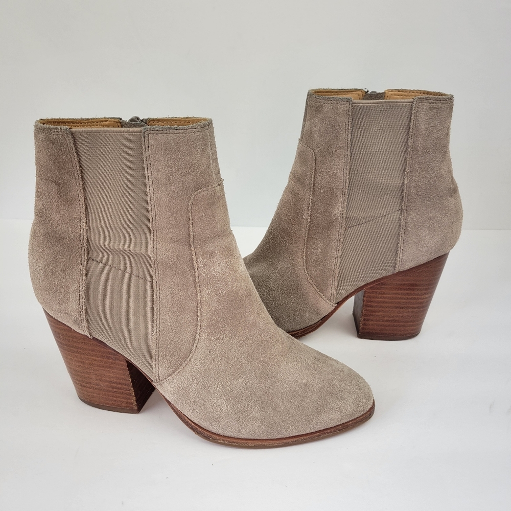 Soludos Emma Heeled Ankle Bootie Taupe Suede Size 6 - Picture 1 of 13